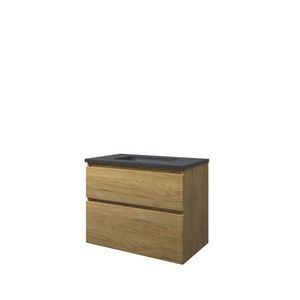 Set Proline hardsteen Elegant wastafel met 1 kraangat onderkast asymmetrisch ideal oak 80x46cm