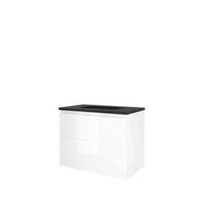 Set Proline hardsteen Elegant wastafel met 1 kraangat onderkast asymmetrisch glans wit 80x46cm