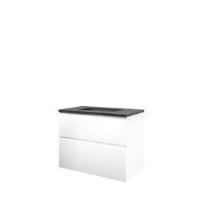 Set Proline hardsteen Elegant wastafel met 1 kraangat onderkast asymmetrisch mat wit 80x46cm