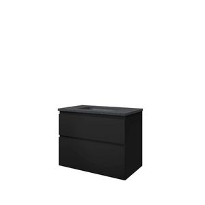 Set Proline hardsteen Elegant wastafel met 1 kraangat onderkast asymmetrisch mat zwart 80x46cm