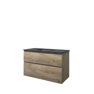 Set Proline hardsteen Elegant wastafel zonder kraangat onderkast asymmetrisch raw oak 100x46cm