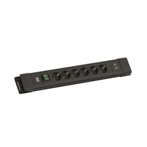 CONNECTUS 6x 230V RA 1x USB A/C chrgr schakelaar 2m RA zwart