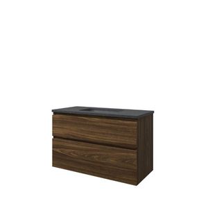 Set Proline hardsteen Elegant wastafel zonder kraangat onderkast asymmetrisch cabana oak 100x46cm