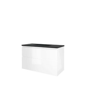 Set Proline hardsteen Elegant wastafel zonder kraangat onderkast asymmetrisch glans wit 100x46cm