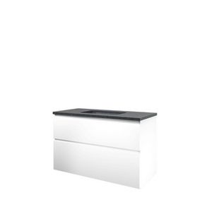 Set Proline hardsteen Elegant wastafel zonder kraangat onderkast asymmetrisch mat wit 100x46cm