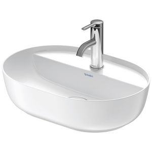 Opzetwastafel 500mm LUV geslepen zonder overloop met kraanvlak 1 kraangat wit/wit zijdemat