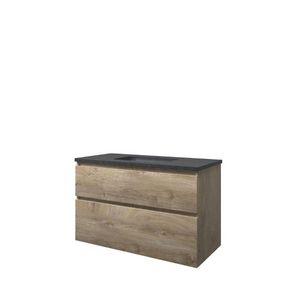 Set Proline hardsteen Elegant wastafel met 1 kraangat onderkast asymmetrisch raw oak 100x46cm