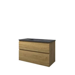 Set Proline hardsteen Elegant wastafel met 1 kraangat onderkast asymmetrisch ideal oak 100x46cm