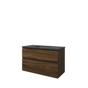 Set Proline hardsteen Elegant wastafel met 1 kraangat onderkast asymmetrisch cabana oak 100x46cm