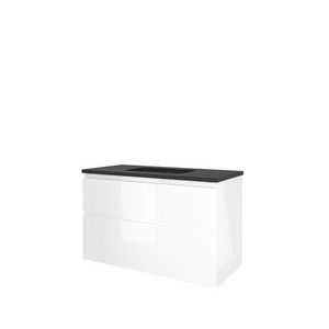 Set Proline hardsteen Elegant wastafel met 1 kraangat onderkast asymmetrisch glans wit 100x46cm