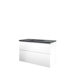 Set Proline hardsteen Elegant wastafel met 1 kraangat onderkast asymmetrisch mat wit 100x46cm