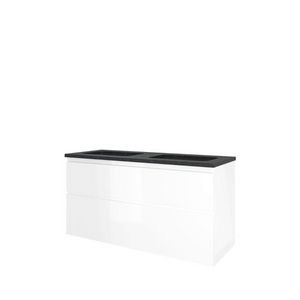 Set Proline hardsteen Elegant dubb. wastafel zonder kraangat onderkast asymmetrisch glans wit 120x46cm