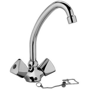 Wastafelmengkraan ETOILE 2-knops hoge uitloop sprong 150mm chroom incl. aansl.slangen + ketting