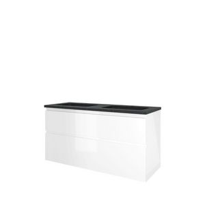 Set Proline hardsteen Elegant dubb. wastafel met 2 kraangaten onderkast asymmetrisch glans wit 120x46cm