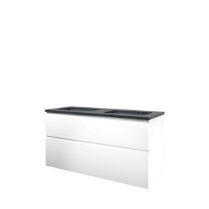 Set Proline hardsteen Elegant dubb. wastafel met 2 kraangaten onderkast asymmetrisch mat wit 120x46cm