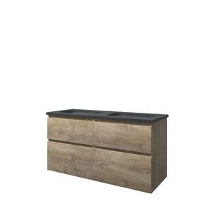 Set Proline hardsteen Elegant dubb. wastafel zonder kraangat onderkast 4x la asymmetrisch raw oak 120x46cm