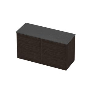 Deck Set Top afdekplaat hardsteen en onderkast tbv grepen 4 laden a-symmetrisch in kader 1200x460x670mm Blue stone/Mokka oak