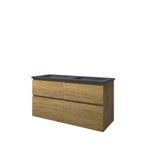 Set Proline hardsteen Elegant dubb. wastafel zonder kraangat onderkast 4x la asymmetrisch ideal oak 120x46cm
