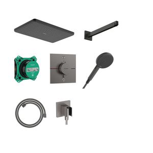 Raindance Alive Q Design doucheset 210/340 1 straalsoort met thermostaat en inbouwdeel iBox universal 2 Brushed Black Chrome