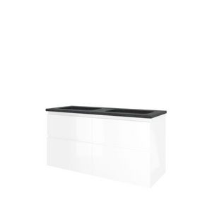 Set Proline hardsteen Elegant dubb. wastafel zonder kraangat onderkast 4x la asymmetrisch glans wit 120x46cm