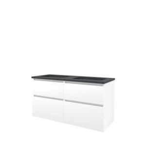 Set Proline hardsteen Elegant dubb. wastafel zonder kraangat onderkast 4x la asymmetrisch matwt 120x46cm