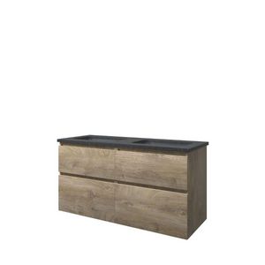 Set Proline hardsteen Elegant dubb. wastafel met 2 kraangaten onderkast 4x la asymmetrisch raw oak 120x46cm
