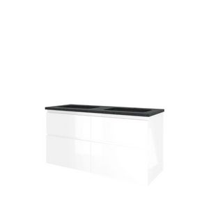 Set Proline hardsteen Elegant dubb. wastafel met 2 kraangaten onderkast 4x la asymmetrisch glans wit 120x46cm