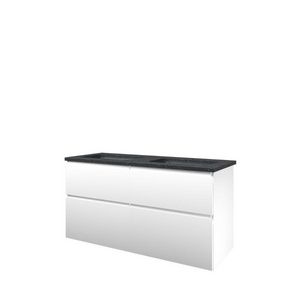 Set Proline hardsteen Elegant dubb. wastafel met 2 kraangaten onderkast 4x la asymmetrisch matwt 120x46cm