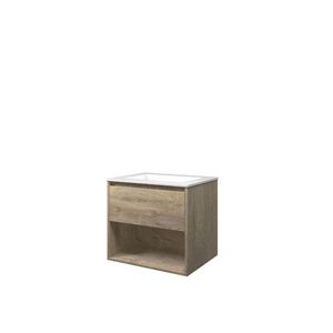Set Proline polystone Elegant wastafel glans wit zonder kraangat onderkast 1x lade+schap raw oak 60x46cm