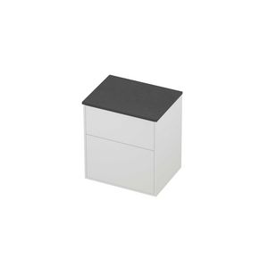 Deck Set Top afdekplaat hardsteen en onderkast tbv grepen 2 laden a-symmetrisch in kader 600x460x670mm Blue stone/matt white