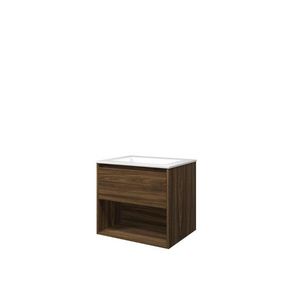 Set Proline polystone Elegant wastafel glans wit zonder kraangat onderkast 1x lade+schap cabana oak 60x46cm