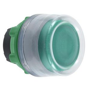 green flush pushbutton head with clear boot cp grey