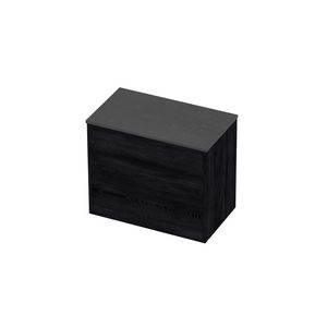 Deck Set Top afdekplaat hardsteen en onderkast tbv grepen 2 laden a-symmetrisch in kader 800x460x670mm Blue stone/Black oak