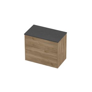Deck Set Top afdekplaat hardsteen en onderkast tbv grepen 2 laden a-symmetrisch in kader 800x460x670mm Blue stone/Cider oak