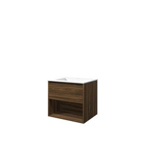 Set Proline polystone Elegant wastafel mat wit met 1 kraangat onderkast 1x lade+schap cabana oak 60x46cm
