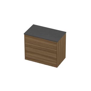 Deck Set Top afdekplaat hardsteen en onderkast tbv grepen 2 laden a-symmetrisch in kader 800x460x670mm Blue stone/Caramel walnut