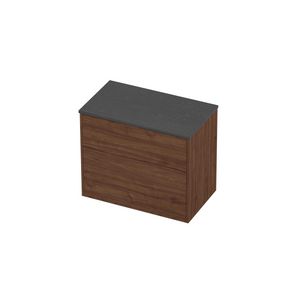 Deck Set Top afdekplaat hardsteen en onderkast tbv grepen 2 laden a-symmetrisch in kader 800x460x670mm Blue stone/Indian walnut