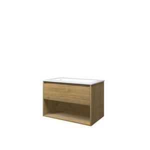 Set Proline polystone Elegant wastafel glans wit zonder kraangat onderkast 1x lade+schap ideal oak 80x46cm
