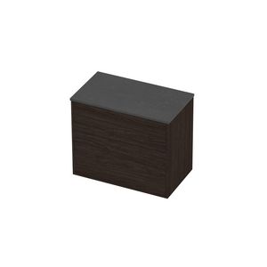 Deck Set Top afdekplaat hardsteen en onderkast tbv grepen 2 laden a-symmetrisch in kader 800x460x670mm Blue stone/Mokka oak