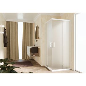 Hoekinstap (1 omkeerbaar deel) ZEPHYROS 2.0 1020-1050x2000mm Satin Glas profiel matwit