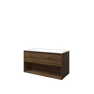 Set Proline polystone Elegant wastafel glans wit zonder kraangat onderkast 1x lade+schap cabana oak 100x46cm