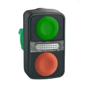 Dubbele kop drukknop Verlicht Verzonken 22mm Groen