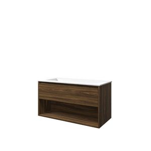 Set Proline polystone Elegant wastafel mat wit zonder kraangat onderkast 1x lade+schap cabana oak 100x46cm
