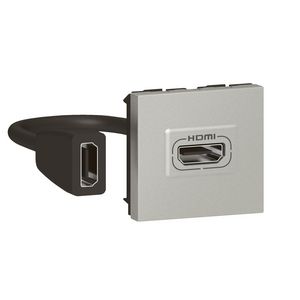 Contactdoos HDMI voorbekabeld 2 modulen ALU Mosaic