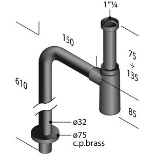 Designsifon MAO MAO matzwart messing 1.1/4" incl. vloerbuis