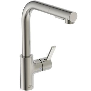 Keukenmengkraan m. hoge l-uit. uittrek hand 2f silver storm (rvs-look) Gusto