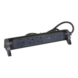 Contactdoos mont.-/draaib. USB A+C OSB 3x2P+A 1,5m. zw VVE=5