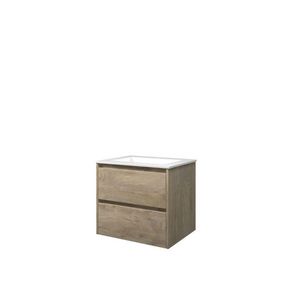 Set Proline polystone Elegant wastafel glans wit zonder kraangat onderkast symmetrisch raw oak 60x46cm