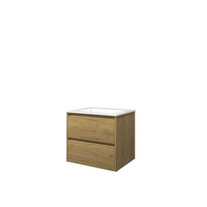 Set Proline polystone Elegant wastafel glans wit zonder kraangat onderkast symmetrisch Ideal oak 60x46cm