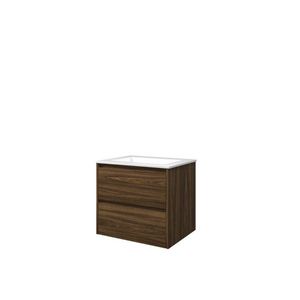 Set Proline polystone Elegant wastafel glans wit zonder kraangat onderkast symmetrisch Cabana oak 60x46cm